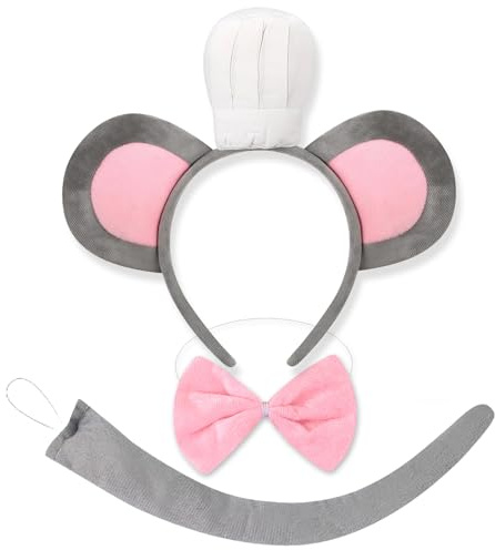 RAOPNHS Maus Kostüm Damen Karneval Zubehör 3 Teilig Set Mit Haarreif Schleife Und Schwanz Niedliches Karneval Kostüm Damen Für Fasching Mottoparty Bühne Party Verkleidung