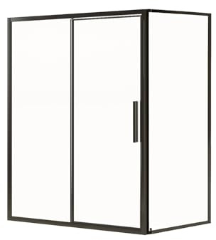 Vente-unique - Paroi de douche avec porte pivotante noir mat style industriel - 140 x 80 x 195 cm - TORONI