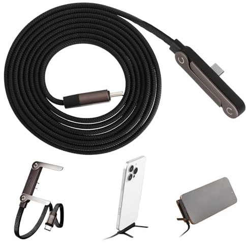 2 in 1 Ladekabel mit Unsichtbares Ständer, 240 W Schnellladekabel Typ C | Multi Handy Seitliches Ladekabel Seitlich mit Verstellbar Halterung, 1,5m Kabel für Smartphones Tablets Laptops Gaming-Geräte