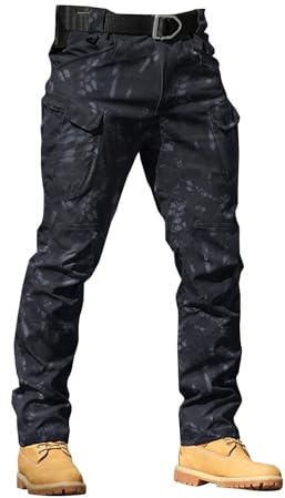 Générique Pantalon de Travail Homme Cargo Multipoches avec Genouillères Taille Elastique Extensible Résistant Durable Séchage Rapide Léger Tactique Militaire Treillis Randonnée Chasse Moto