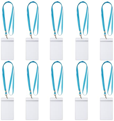 10x Lanyards Schlüsselbänder 1 cm breit mit 10x Ausweishüllen ZIP Kartenhalter flexibel & wasserdicht horizontal/vertikal für 1-2 Ausweise Karten Schutzhülle für Ausweise (10x Türkis Vertikal)