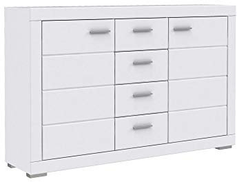 FORTE Snow Kommode mit 2 Türen, 4 Schubladen, Holzwerkstoff, Weiß matt, 170.7 x 41.4 x 108.8 cm