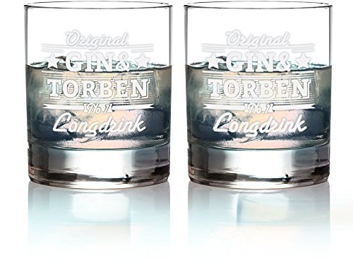 AMAVEL 2er Set Ginglas mit Gravur, Original No. 1 Longdrink, Personalisiert mit Namen, Tumbler
