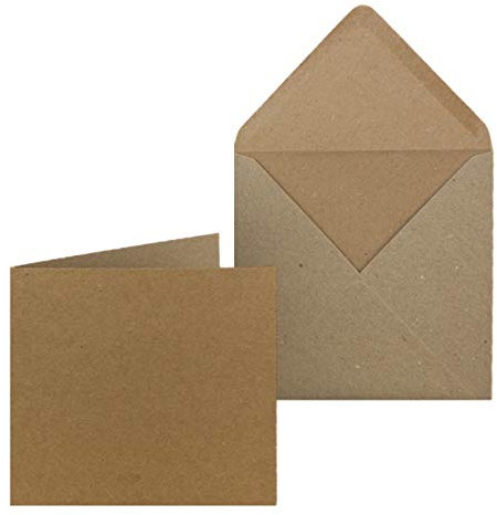 50x Kraftpapier Karten-Set inklusive Briefumschläge quadratisch - Braun - Größe Faltkarten (gefaltet): 14,5 x 14,5 cm - Umschläge 15,5 x 15,5 cm
