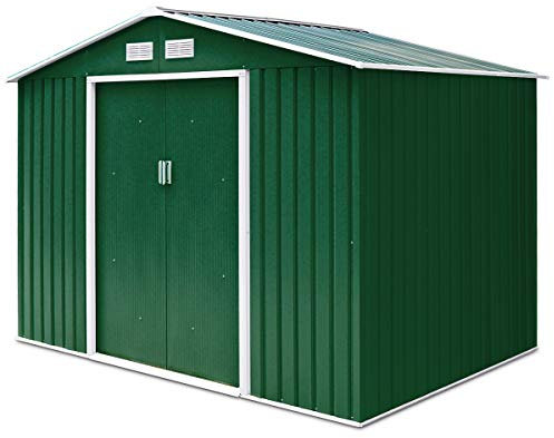 DREAMADE Gerätehaus Metall, Gartenhaus, Geräteschuppen, Metallschuppen 213x127x185 cm, Garten Schuppen inkl. Metallfundament (Grün)