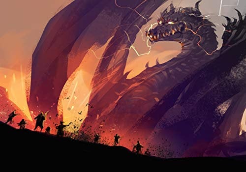 wandmotiv24 Fototapete Anime Drache Kampf Krieger, M 250 x 175 cm - 5 Teile, Wanddeko, Wandbild, Wandtapete, Fantasy Feuer Monster Krieg M5854