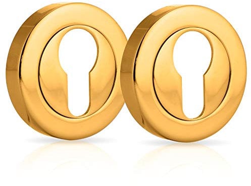 XFORT® 2 Pack Euro Escutcheons Polished Brass, Escutcheon Keyhole Cover, Euro Door Lock Cover for Security and Protection from Key Damage, Durable Escutcheon Plate with Concealed Screws.