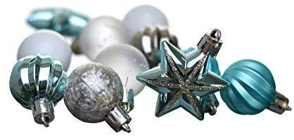 Heitmann Deco Christbaumkugeln - 44 TLG. Set - Kugeln - Sterne - Weihnachtsschmuck - türkis,Silber,weiß - ca. 3cm