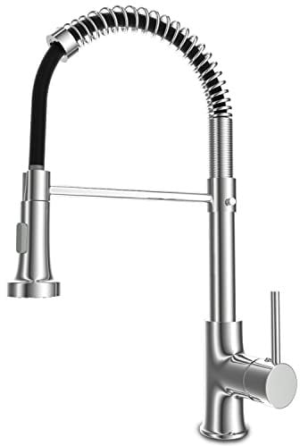 OWill Grifo de cocina con rociador extraíble Arco alto Monomando Resorte,Grifos modernos de acero inoxidable giratorios 360° para fregadero para Farmhouse Camper Servicio de lavandería Rv Wet Bar