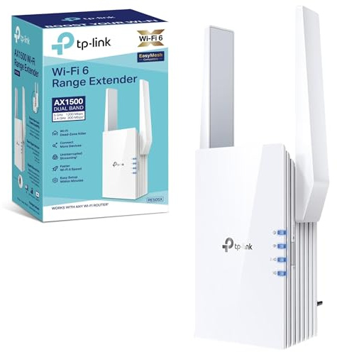 TP-Link RE505X AX1500 Dual Band Wi-Fi 6 Range Extender, Broadband/Wi-Fi Extender, Wi-Fi Booster/Hotspot with 1 Gigabit Port & 2 External Antennas, Built-In Access Point Mode, UK Plug (Renewed)