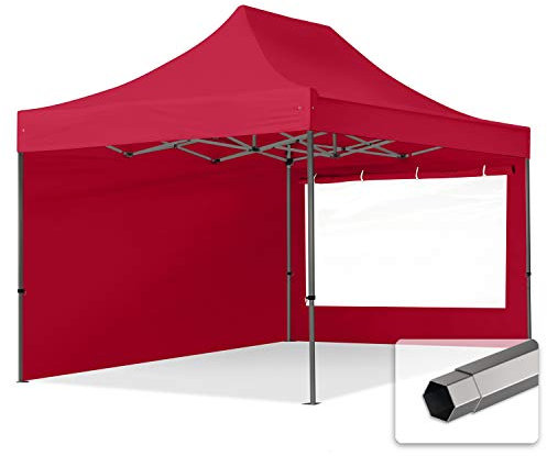 TOOLPORT Faltzelt Faltpavillon Pavillon 3x4,5m - mit 2 Seitenteilen (Panoramafenster) Premium Dach Partyzelt rot