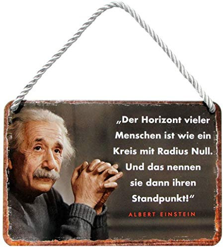 Blechschilder Lustiger Albert Einstein Spruch “Der Horizont vieler Menschen Kreis Radis Null – Standpunkt” Deko Hängeschild Metallschild Schild Geschenk zum Geburtstag oder Weihnachten 18x12 cm