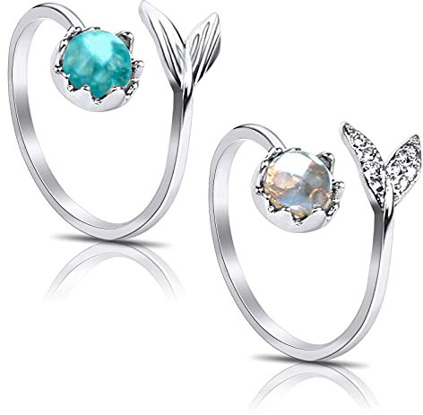 Meerjungfrau-Ring, 2 Stück, verstellbar, geeignet für Partys im Alltag, Geburtstage und Meerjungfrauenring, Damen, kann als Geschenk für Ihre Freundin verwendet werden, Meerjungfrauenschwanz-Ring,
