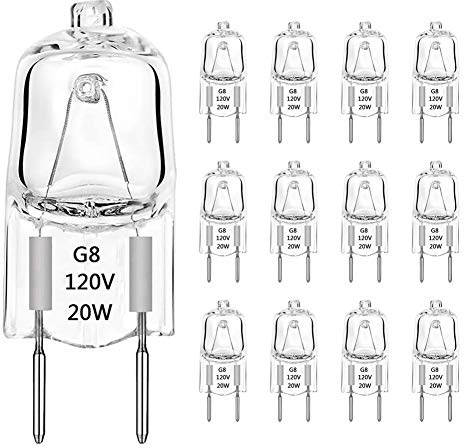 TAIYALOO G8 Halogen Light Bulbs 20W Dimmable 120V G8 Base 2Pin Xenon Bulb (12 Pack) T4 JCD Type Warm White Under Cabinet Puck Lighting Replacements