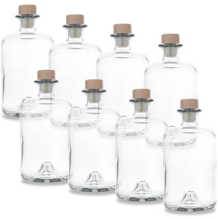 8 Glasflaschen mit Korken – Apothekerflasche 500ml (0,5l) verwendbar als Schnapsflaschen 500ml, Likörflaschen 500 ml oder als Leere Flaschen zum Befüllen 500 ml mit Spirituosen Aller Art