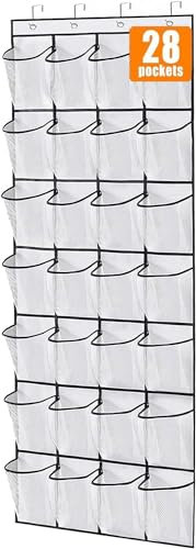 MISSLO 28 Large Pockets Over Door Shoe Storage Organiser Wardrobe Shoe Rack Mesh Hanging Storage Shoe Hanger Holder Organizer, White