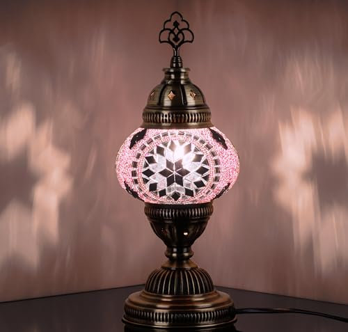 DEMMEX Handmade Colorful Mosaic Glass Table Desk Bedside Lamp Lampshade with Antique Brass Base, Small 11.8x5.5 in (Full of Joy)