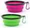 SLSON 2 Pièces Bol à Chien Pliant Bol en Silicone Pliable pour Chiens,Gamelles de Voyage pour Chien et Chat Bols de Voyage Pliables en Silicone pour Chien (Violet et Vert, Petit)
