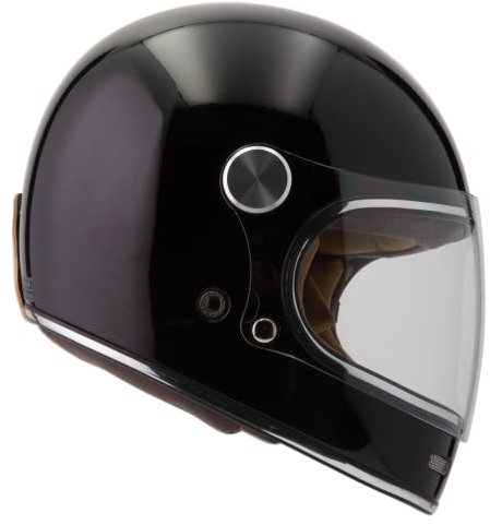 BY CITY Retro Motorradhelm Integralhelm Fiberglas, BLACK SHINY, XL