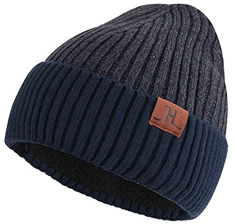 ZASFOU - Berretto invernale unisex foderato in pile, cuffia lavorata a maglia calda, con teschio, con risvolto, Blu mare, Taglia unica