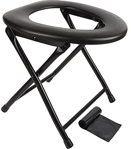 HXSEMAYIG Tragbarer WC-Sitz, Edelstahl-Notfall-WC, zusammenklappbar, für Camping, Reisen und Notfall (schwarz)