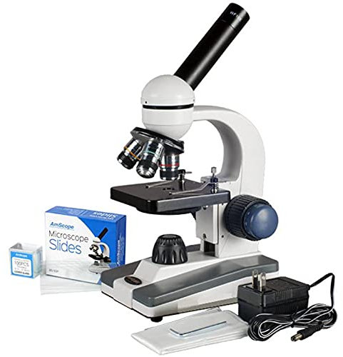 AmScope - 40X-1000X Portable LED Monocular Compound Student Microscope + 50 Blank Microscope Slides + 100 Coverslips - M150C-50P100S22