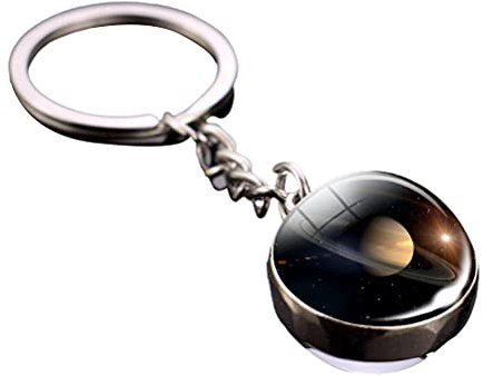 Prevessel Porte-clés lumineux avec pendentif en forme de boule de cristal - Portable - Avec système solaire - Double face - pour enfants, sœurs et amis, Saturne, S