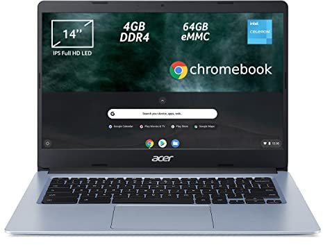 Acer Chromebook 314 CB314-1H-C15P Notebook, PC Portátil, Procesador Intel Celeron N4020, Ram 4GB DDR4, eMMC 64GB, Pantalla IPS FHD LED LCD, Tarjeta gráfica Intel UHD, ChromeOS, Plata (Plata)