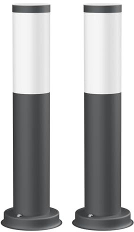 ledscom.de 2 Stück Pollerleuchte PORU für außen, IP44, 39cm, anthrazit, inkl. E27 Lampe 471lm, extra-warmweiß