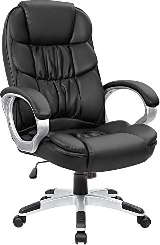 Homall High Back Ergonomic Desk Chair, PU Leather Adjustable Height Modern Executive Swivel Task Chair with Padded Armrests and Lumbar Support (Black)