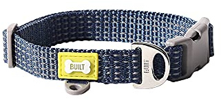 BUILT PET NightSafe Reflective Adjustable Dog Collar, Helps you See Animals in the Dark, High Visibility Evening & Winter Dog Walking Safety Collar with Light Reflecting Trim, Small, 28 – 35.5cm, Blue