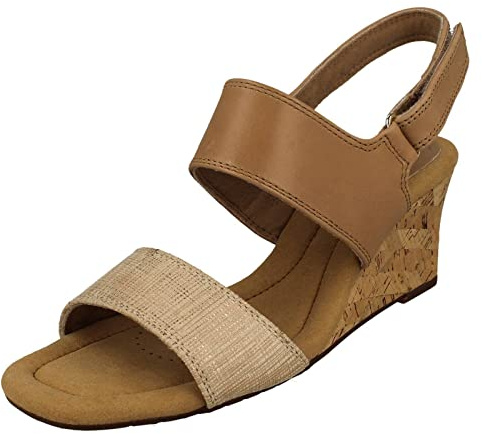 Clarks Women's Kyarra Faye Wedge Sandals, Warm Beige Lea, 8 UK