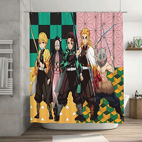 APOH Anime Kamado Tanjirou Duschvorhang Demon Slayer Textil-Vorhang Polyester Badvorhang Shower Curtains Anti-Schimmel Wasserdichter (180x180cm, Nezuko5)