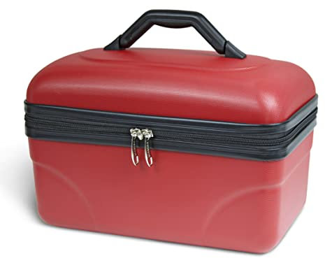KINSTON Vanity Trousse de Toilette Voyage Cosmétiques, Rigide avec Poignée, Organisateur de Voyage, Boîte de Rangement - Grande capacité (Rouge/Modèle Standard)