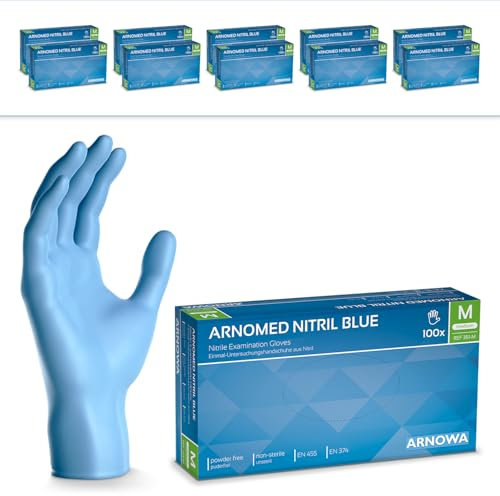 1000 Stück ARNOMED Einweghandschuhe Blau, Einmalhandschuhe M, Nitril Handschuhe, Nitrilhandschuhe puderfrei, Gummi-Handschuhe Einweg, Schutzhandschuhe, Handschuhe Nitril in XS, S, M, L, XL, XXL