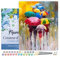 Figured'Art Malen Nach Zahlen Erwachsene Mit Rahmen Schirme im Regen - Paint by Numbers Basteln DIY Bastelset 40x50cm Leinwand gespannt auf Holzrahmen
