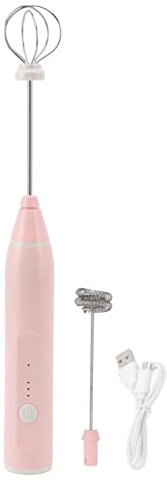 Espumador de Leche, Mini Agitador Eléctrico, Fabricante de Espuma de Mano, Batidor Eléctrico Inalámbrico, Batidor de Huevos Eléctrico Multifunción, Espumador de Café con 2 Cabezales de(Rosa)