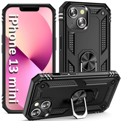 ADDIT Phone Case for iPhone 13 Mini Case,with Kickstand Ring,Adjustable Stand,Military Grade,Heavy Duty Protection,Shockproof,Anti-Fingerprint,Support Magnet Car Mount,Black