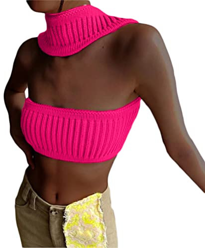 Onsoyours Canotte Donna Estive Crop-Top Retro Tinta Unita Sexy Ragazza Shirt Corto Senza Maniche Y2K Ragazza Top Serata Clubwear Discoteca A Fucsia XS