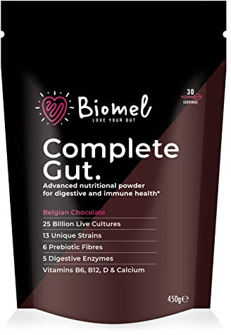 Biomel Complete Gut - Belgian Chocolate - Advanced Gut Health - 450g/30 Servings - Vegan Friendly - Gluten Free - Delicious & Effective