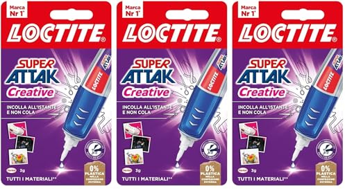 Loctite Super Attak Creative, colla resistente con applicatore a penna per applicazioni facili e precise, colla gel trasparente per gomma, metallo, pelle, ecc., 3g, Pacco da 3