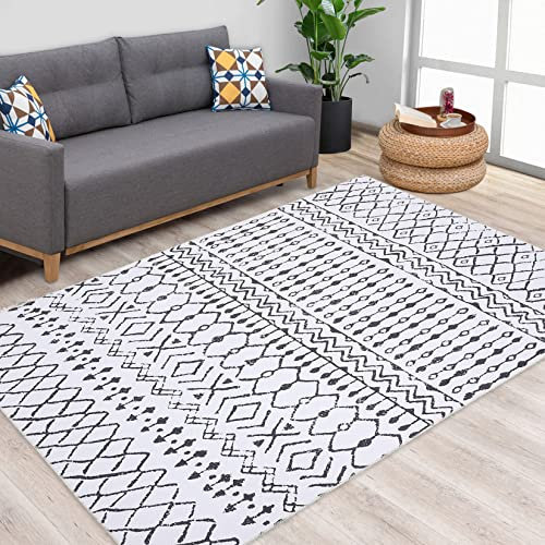 LuxFocus Modern Teppich, Flecken und Wasserfester Fusselfreier Boho-Teppich mit Blumenmuster für Zuhause Büro Schlafzimmer Wohnzimmer Küche waschbarer Teppich, 160 x 200 cm Cream