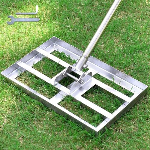 SurmountWay Lawn leveling Rake with Heavy-duty Stainless Steel Suitable for Courtyard Golf-16 ''x 10'' Lawn leveler tool(6.5FT), Silver (6.5FT,16 x 10In)