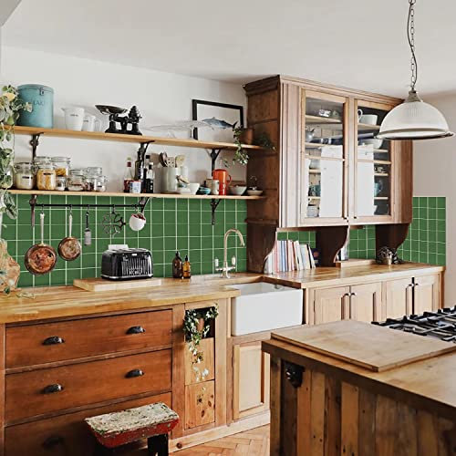 Alwayspon 25 Stück x 15 cm, grüner Mosaik-Effekt, dicke Fliesenaufkleber, Vinyl, selbstklebender Spritzschutz, wasserdicht, zum Aufkleben auf Fliesen, für Küche, Badezimmer, Wand