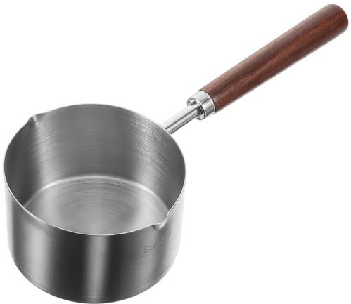 SHERCHPRY Espresso Machine Stainless Steel Saucepan Yukihira Sauce Pan with Wooden Handle 250ml Traditional Japanese Sauce Pan Pot with Two Side Spouts for Cooking Noodles Soups Hot Milk Baby Spoons