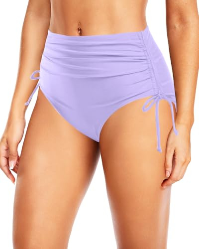 Holipick Badeanzughose für Damen – Bikinihose mit hoher Taille, seitliche Bauchkontrolle, Badeanzug-Unterteil, Helles Violett, XL
