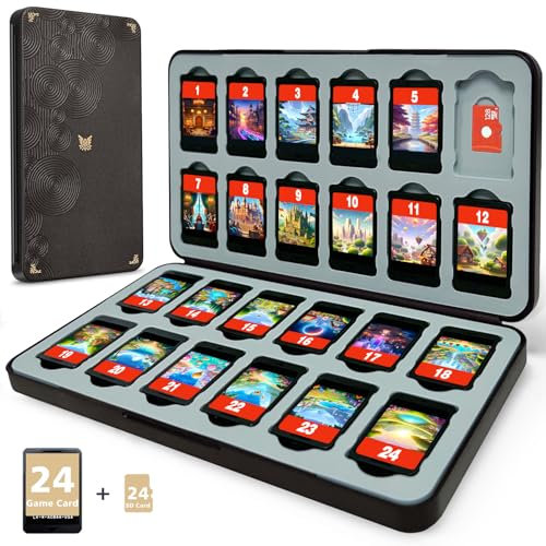 PALPOW Porta Giochi Switch 2, Porta Schedine Switch compatibile con Giochi Nintendo Switch 2 e Schede Micro SD, Cartucce Switch con 24 Slot per Schede - Marrone Nero