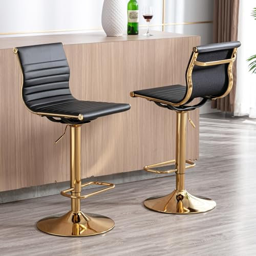 chairus Lot de 2 Tabourets de Bar Ergonomiques Pivotants en Cuir PU Chaise Haute Cuisine en Hauteur Réglable (Noir-2)