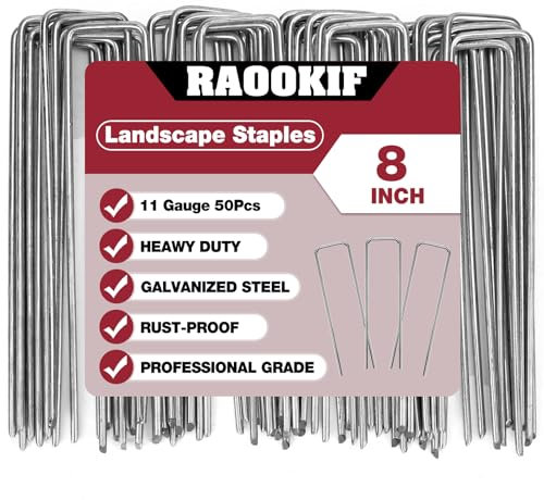 RAOOKIF Gartenstecker 10.2 cm, 20.3 cm, Metallpfähle für Gartenarbeit, 50 Stück verzinkte Landschaftsklammern, robuste Erdspieße für Dekorationen, 11 Gauge Zaunpfähle, Stoffstifte (50, 8 Zoll)