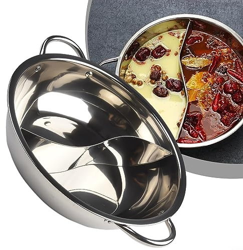 Double-Flavor Shabu Pot, 28cm Stainless Steel Shabu Hot Pot with Divider, Divider Hotpot Pot